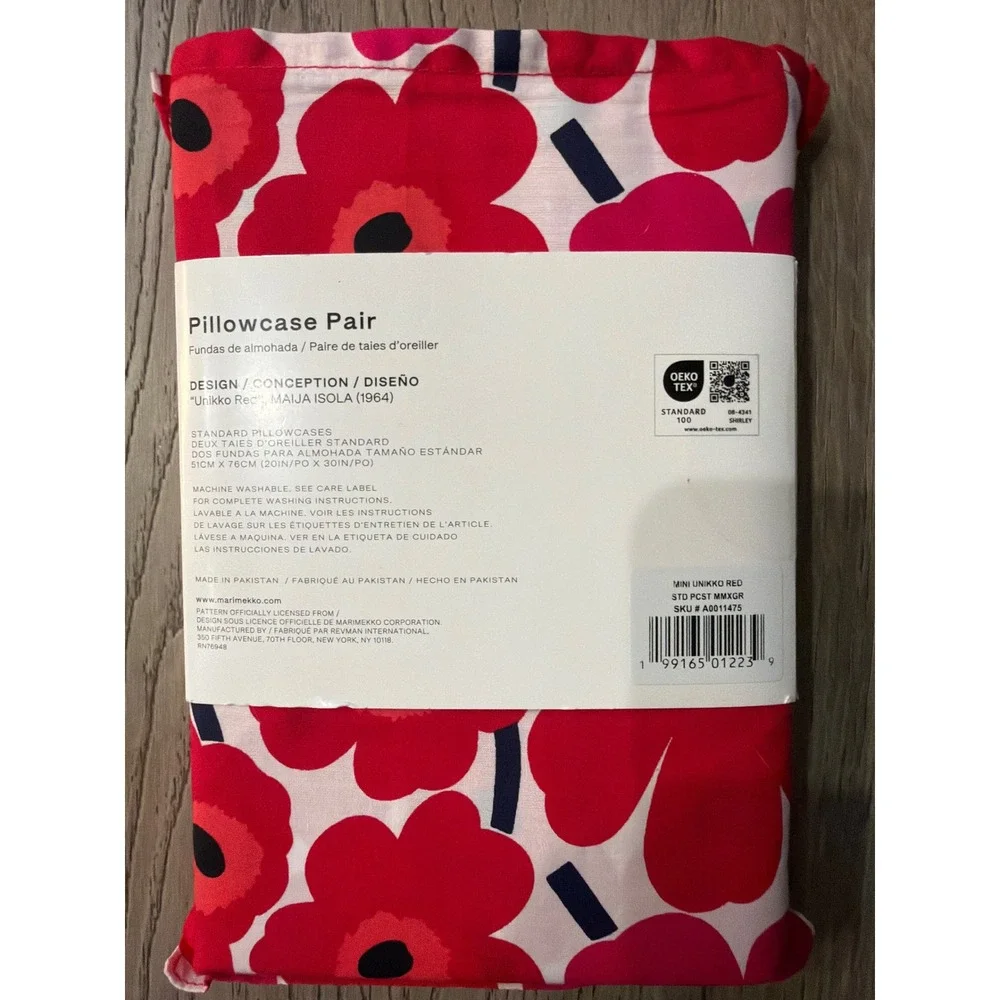 Marimekko Mini Unikko Red Floral Standard Pillowcase Pair Maija Isola New NWT